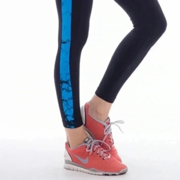 KURVE Wide Band Tie-Dye Blue Black Column Contrast Activewear Calf Legging OS - Picture 3 of 6